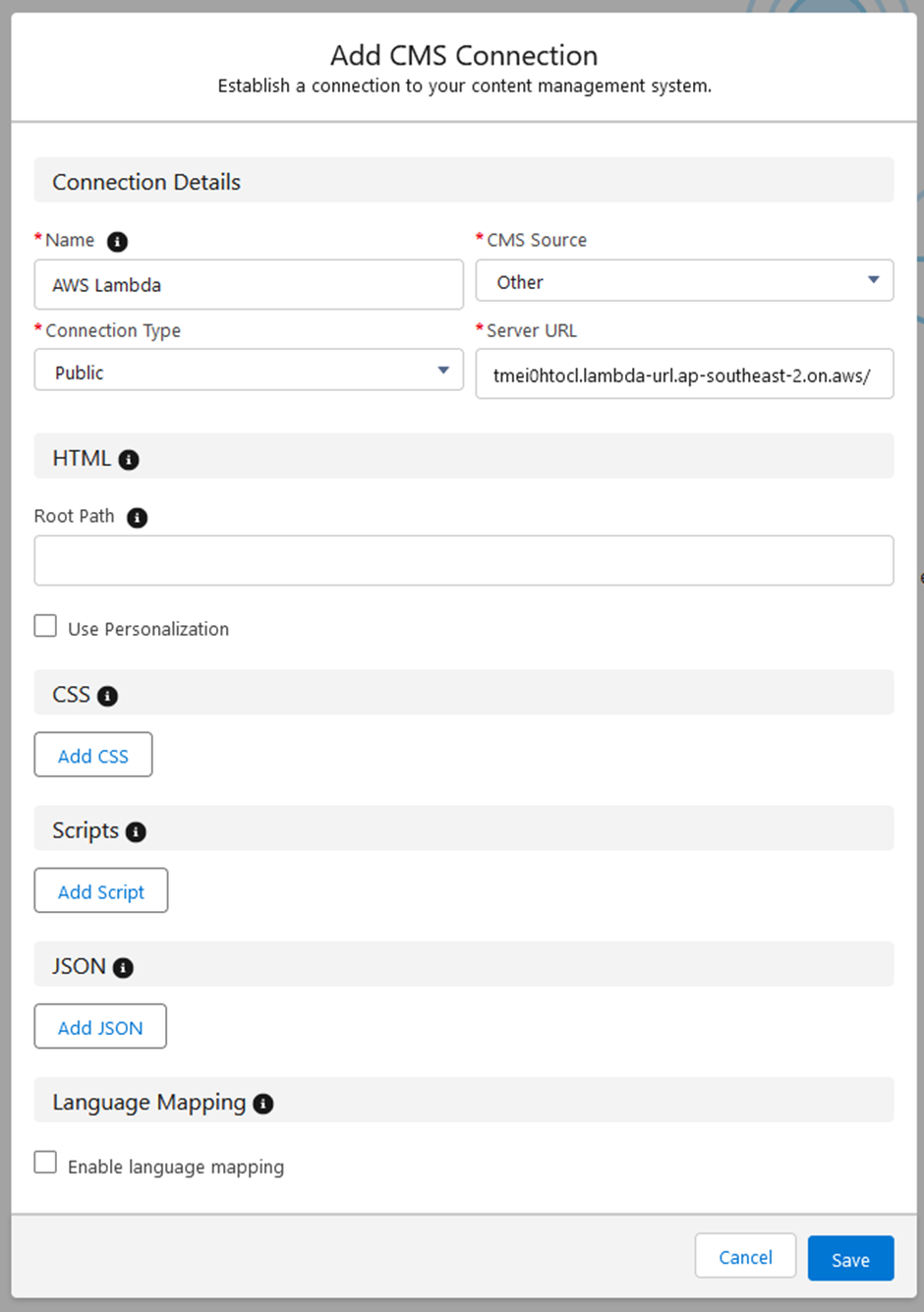 Lambda Connection Details