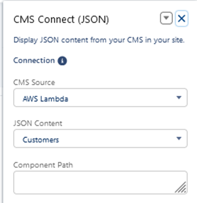 CMS Connect JSON Widget properties